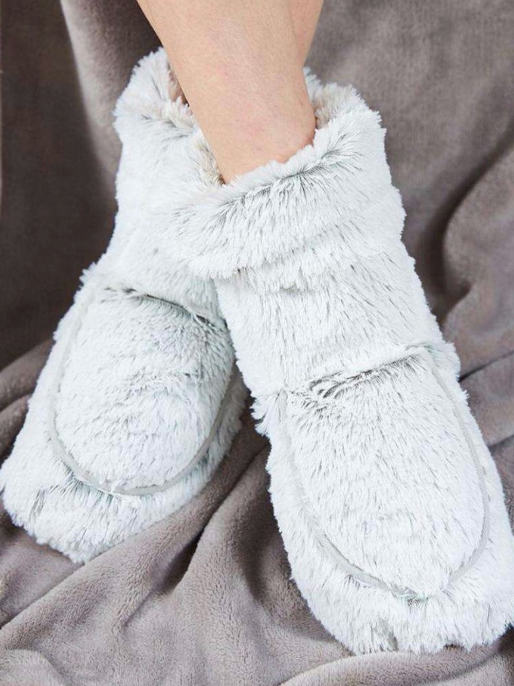 Warmies Light Gray Plush Microwavable Boots with Faux-Fur Cuff  | Women’s 6-10 |